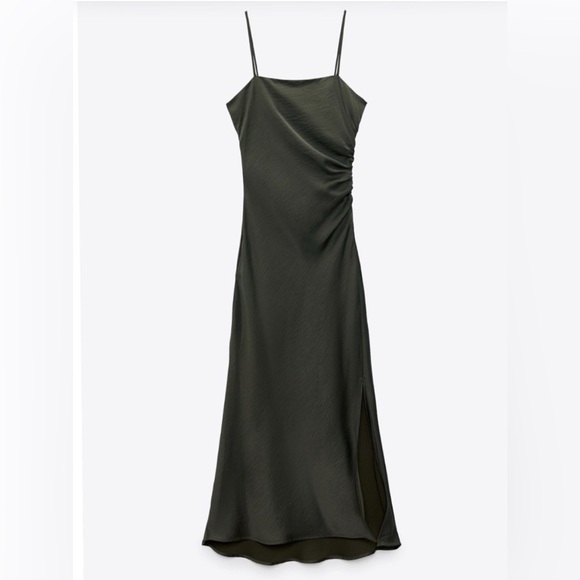 Zara Sage Green Satin Dress - Picture 1 of 9